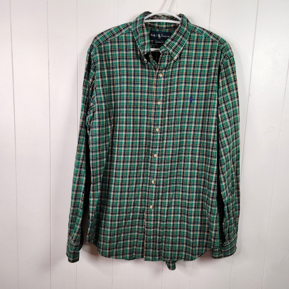 Ralph Lauren Green Plaid Long Sleeve Button Down Shirt Mens Large Pony Classic - Picture 1 of 8